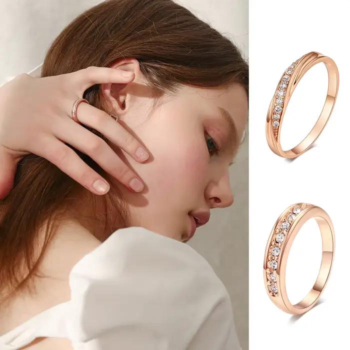 Bague en zircone cubique plaquée or 14K à la mode pour femmes, alliance de mariage romantique et élégante pour occasions spéciales et demandes en mariage