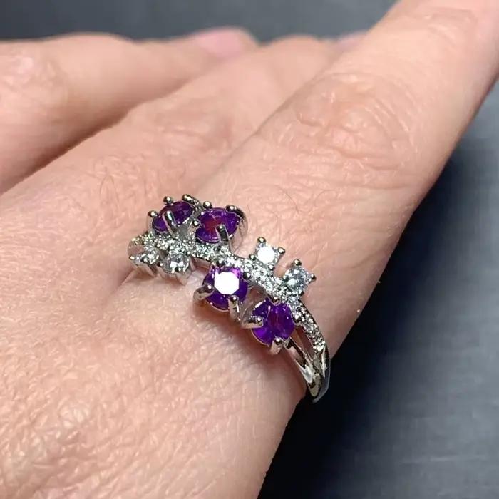 Bague en améthyste naturelle pour femme, bijoux faits à la main, cadeau, fleur violette, 40