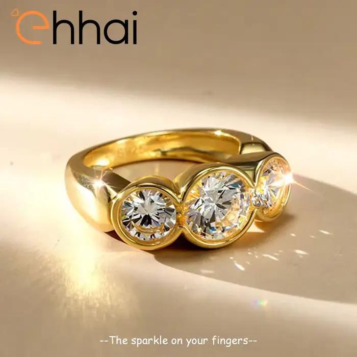 Ehhai – bague ronde en Moissanite pour femmes
