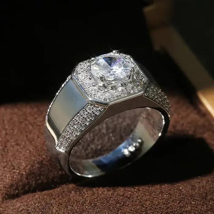 Bague en Argent Sterling 925 Serties de Zircon Blancs 18K Élégante Alliance de Mariage Occasions Spéciales Nouvel An Saint Valentin Fête des Mères