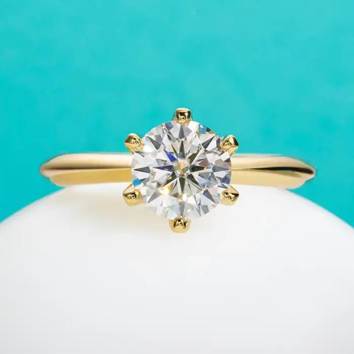 Bague en or jaune 3ct D couleur Moissanite bagues de fiançailles pour femmes GRA Cer bijoux personnalisés en gros