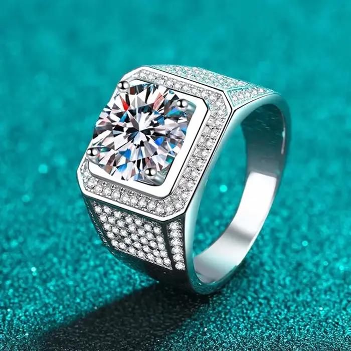 D couleur 10 Carat Moissanite bague pour hommes S925 argent Sterling plaqué avec or blanc luxe homme