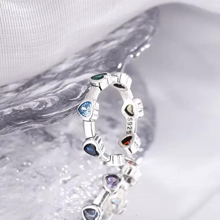 Bagues en argent sterling 925 formes de coeur pierres rouges et vertes accessoire de fête cadeau pour femme occasions spéciales