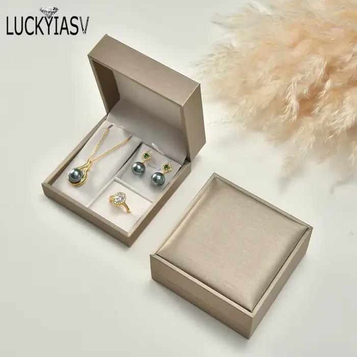 Boîte d'emballage de bijoux en cuir PU, bague, boucles d'oreilles, collier, Bracelet, présentoir de bijoux, mallette de rangement pour fiançailles et mariage