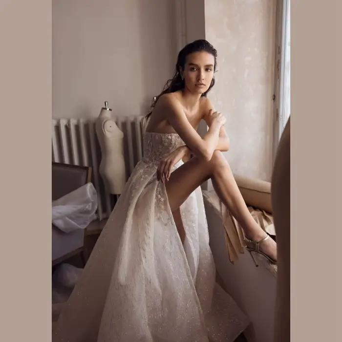 Robe de Mariée Charmante sans Bretelles avec Fente Latérale et Dos Ouvert en Polyester pour Femmes Occasions Spéciales