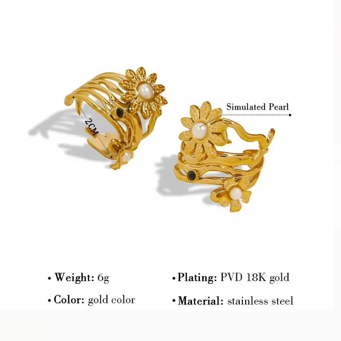 Bague de cocktail à la mode YA-CHAN en acier inoxydable plaqué or pour femmes occasions spéciales mariage anniversaire fêtes quotidiennes