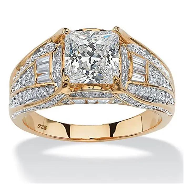 Bague de fiançailles classique plaquée or pour femme
