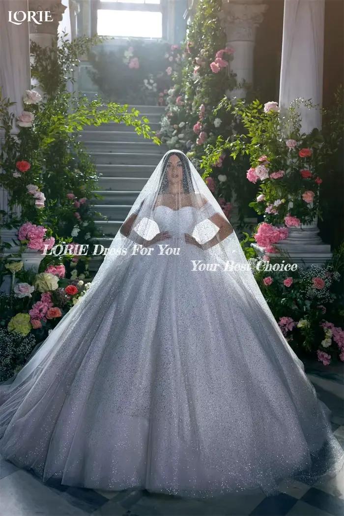 LORIE-Robe de Mariée en Tulle Pailmétrage, Brillante, Bouffante et Plissée, pour Patients de Bal, Co