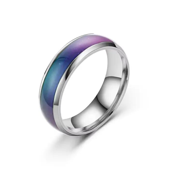 Bague en acier inoxydable pour hommes et femmes, anneau d'humeur à couleur changeante, sensible à la