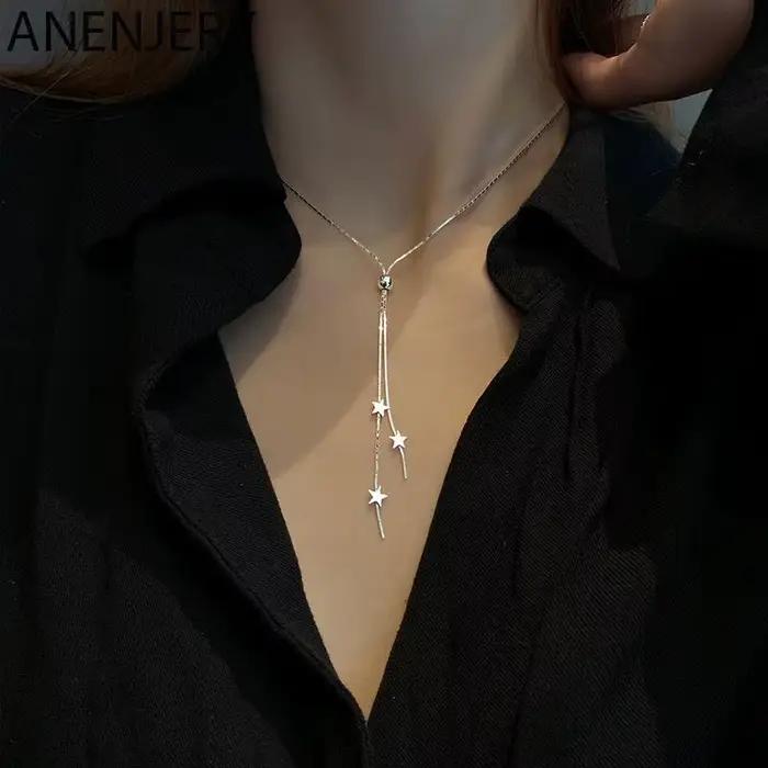 ANENJERY – collier étoile à pampilles de luxe pour femmes, Simple, chaîne clavicule réglable, bijoux