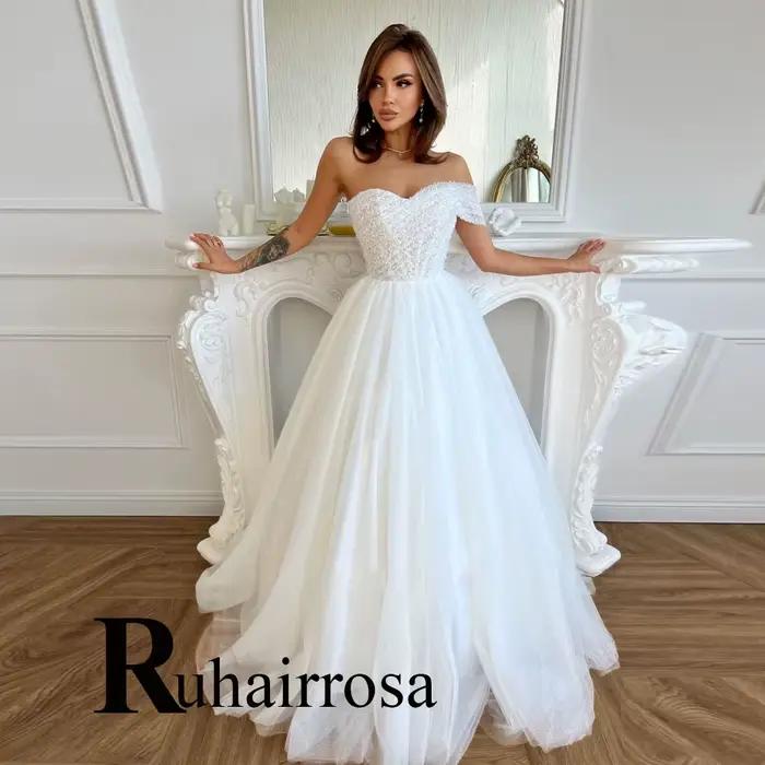 Ruhair gracieuse robe De mariée pour les femmes perles une épaule a-ligne à lacets Tulle robes De No