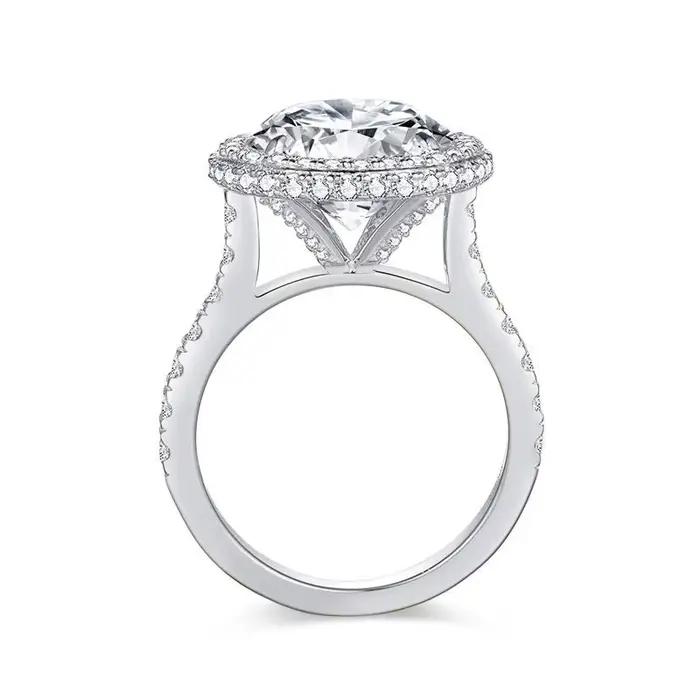Superbe Bague en Or avec Moissanite Ronde de 5 Carats pour Femme, Bague de Fiançailles en Argent Ste