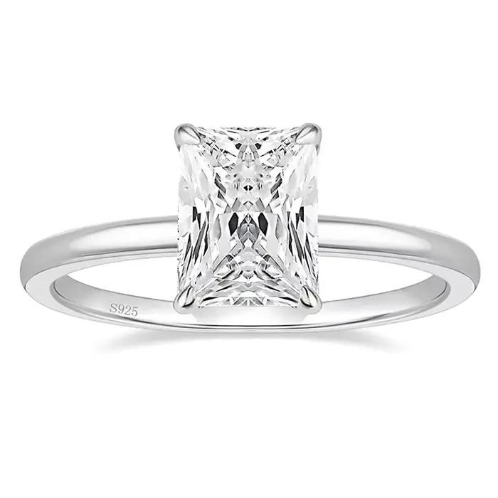 Trumium 3CT Bagues de fiançailles en argent sterling 925, solitaire taille radiant en zircon cubique