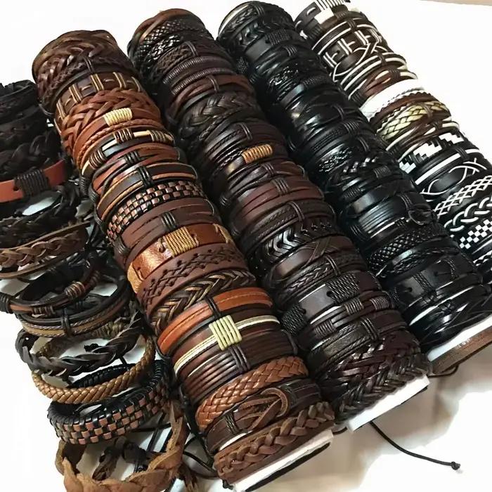 Bracelets à breloques en cuir Vintage pour hommes et femmes, 5 pièces/lot, mélange de Styles, bracel