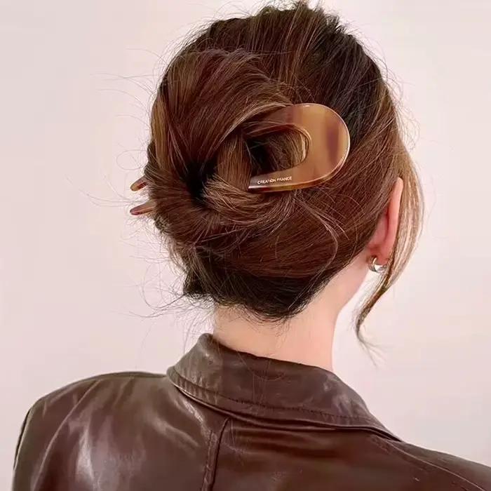 Fourchettes à cheveux de Styles français, épingles à cheveux en forme de U en écaille de tortue pour