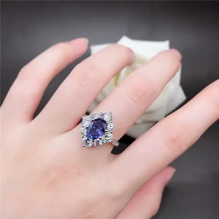 Bague de fiançailles saphir de forme narpour femme, or super blanc 18 carats, bijoux au doigt, joli