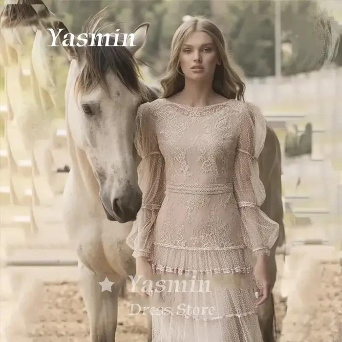 Robe de mariée en tulle à pois champagne, col bateau, entièrement en dentelle florale, robe de bal b