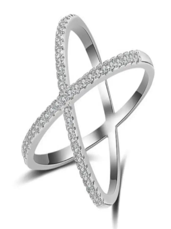 Bague en argent Sterling 925 pour femmes, Simple, classique, magnifique, en forme de X, en Zircon, p