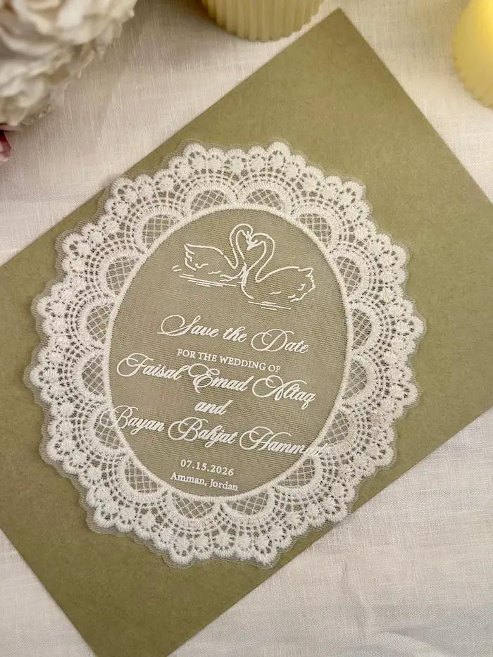 Carte d'invitation personnalisée en dentelle ovale, invitations de mariage vintage personnalisées, i