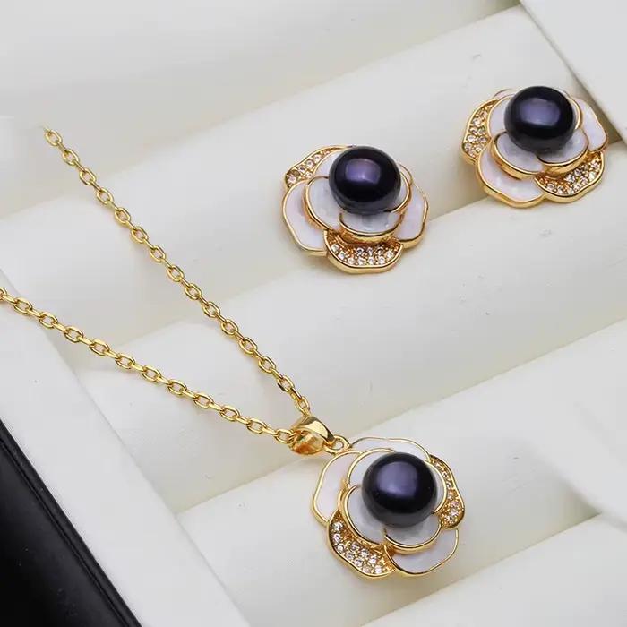 Ensemble collier et boucles d'oreilles en perles d'eau douce naturelles cultivées pour mariage, véri