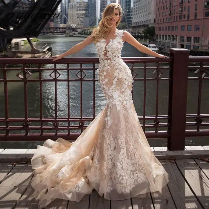 Robe de mariée bohème 2026 à épaules dénudées pour femme, en tulle avec appliques de dentelle illusi