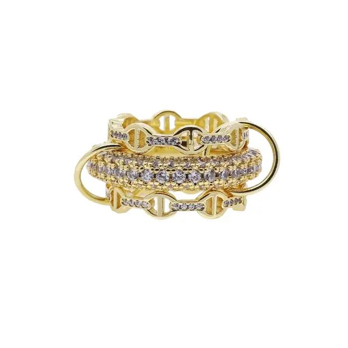 Bague empilable multicouche pour femmes, pavé scintillant, CZ géométrique, doigt complet, mode luxe,
