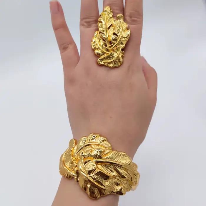 Ensemble de bijoux de luxe en cuivre plaqué or 18 carats, bagues réglables pour femmes, fleur exquis