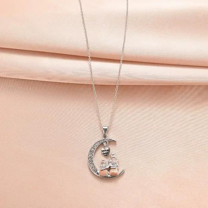 Collier Pendentif Créatif en Zircon Exquis, Motif Lune Mère et Fille en Étreinte, pour Femme, Charme