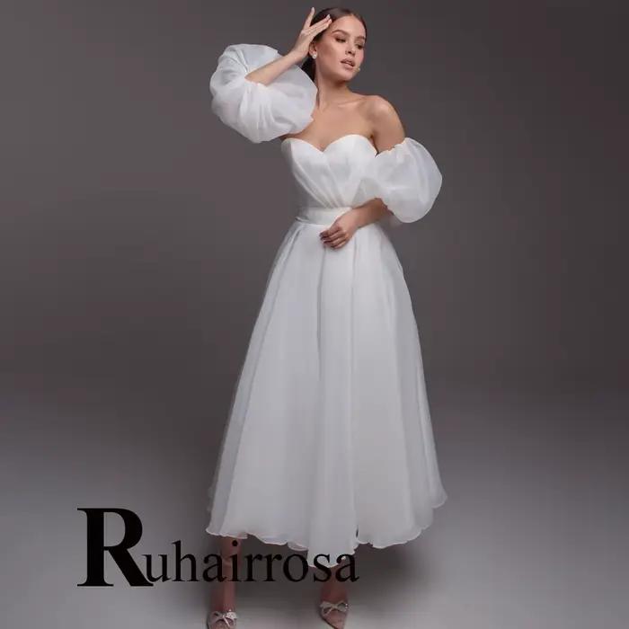 Ruhair charmante robes De mariée pour mariée a-ligne à lacets plissé lanterne manches Tulle robes De