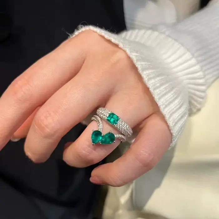 Bague en Zircon Paraiba exquise pour femmes, bague de mariage en argent 925 Double couche de haute q