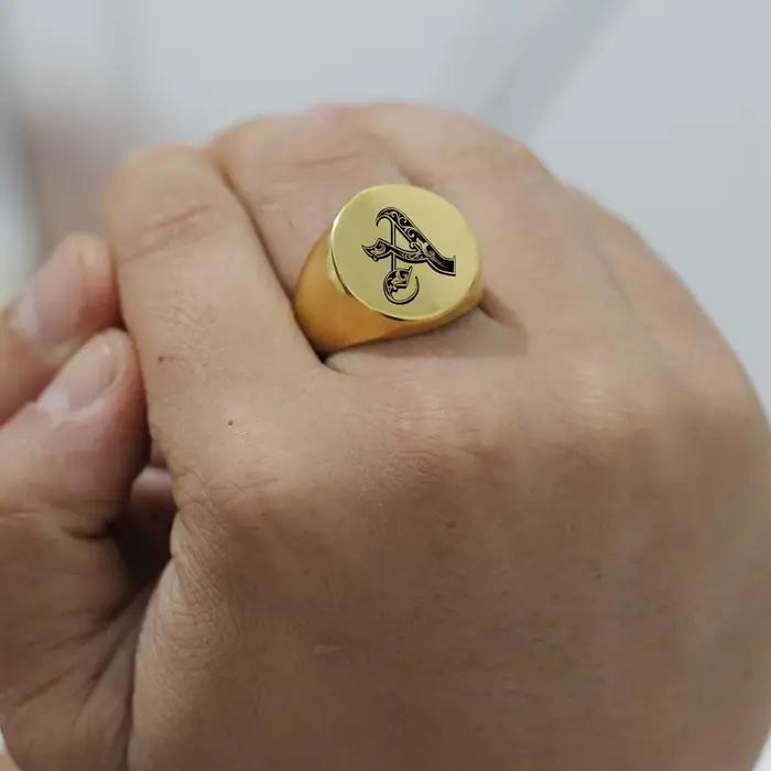 Bague chevalière personnalisée avec nom gravé, Logo, bijoux Photo ronds en acier inoxydable pour hom
