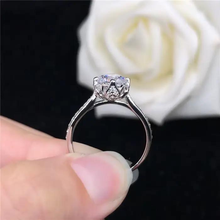 Bague de Fiançailles en Or Blanc 18K AU750 VVl's, 6.5mm 1CT Moissanite, Cadeau de Promesse d'Amour p