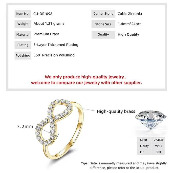 Lnkry – bague infinie en or 14 carats pour femmes, avec zircone blanche scintillante, élégante, acce
