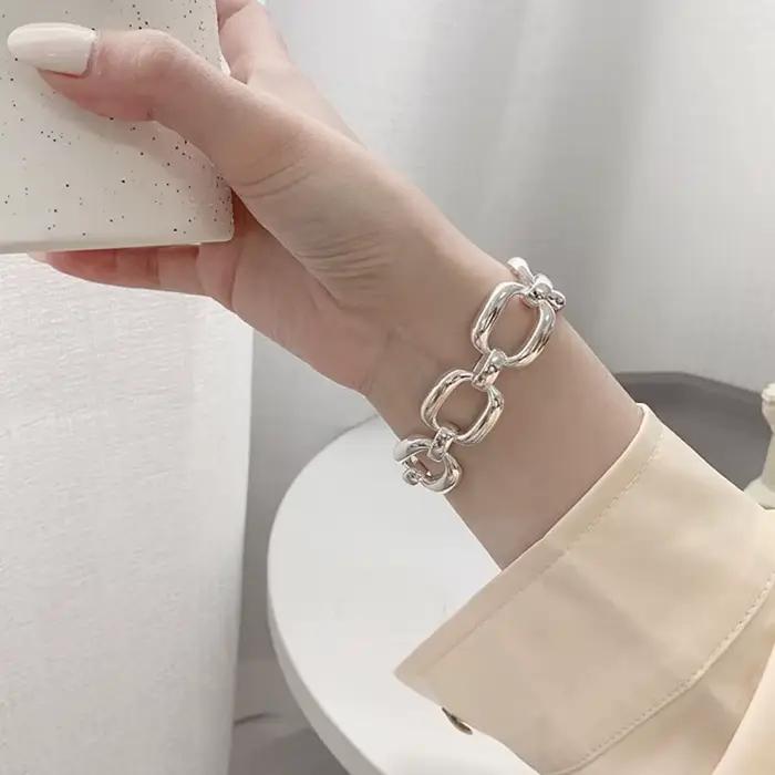 Bracelets en argent Sterling 925 pour femmes, tendance Hip Hop, Vintage, chaîne épaisse, Design géom