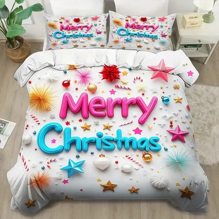 MERRY – ensemble de literie de noël, housse de couette imprimée en 3D, doux, simple, Double, Queen S