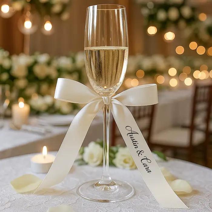 Rubans personnalisés nom de mariage réglage du lieu ruban de verre de Champagne nœuds décor de récep