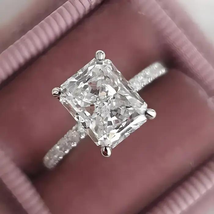 Bague de fiançailles entièrement Moissanite coupe radieuse pour femme, argent 925, diamant Halo GNE,
