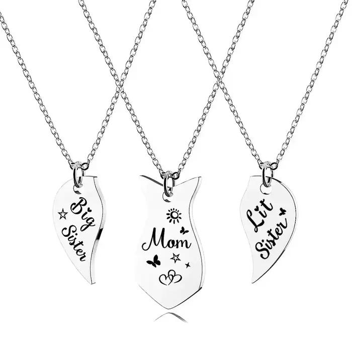 3 pièces maman grande soeur petite soeur coeur correspondant collier ensemble en acier inoxydable mè