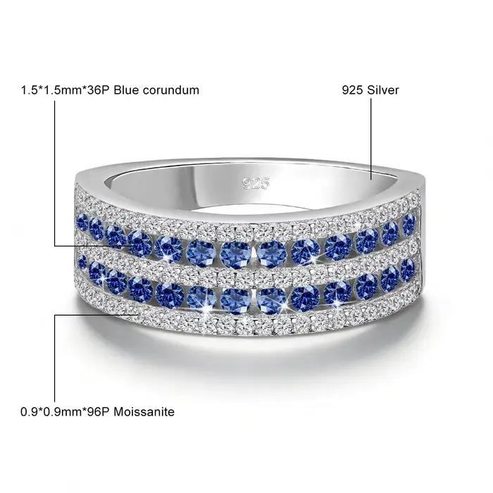 Bague en argent sterling 925 avec corindon bleu et moissanite pour femme, alliance de mariage, bague