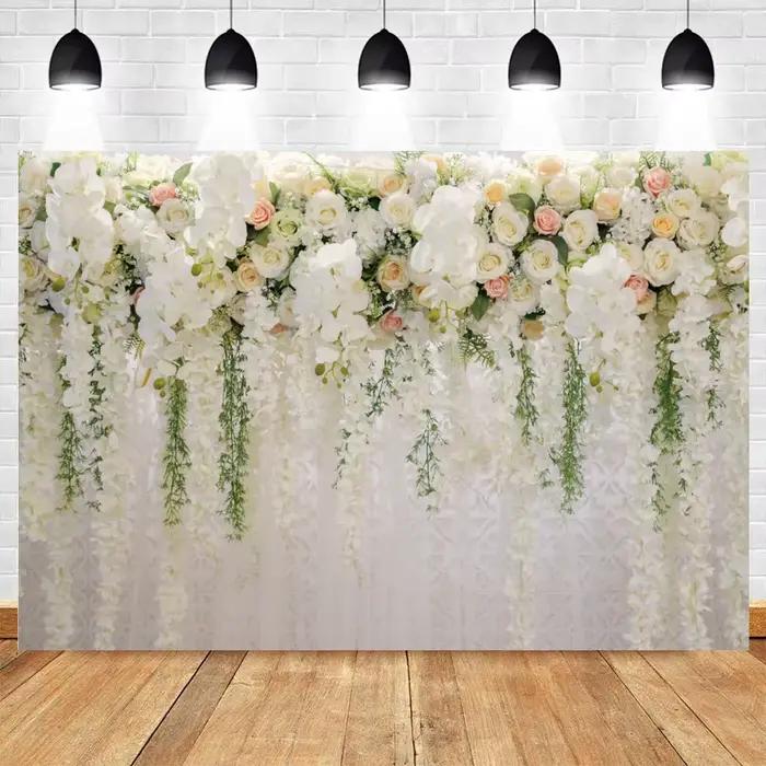 Scène de mariage décoration de fête Photocall douche nuptiale toile de fond fleurs mur Floral bébé a