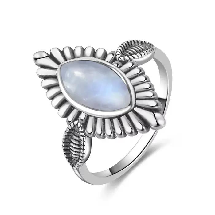 Bague Vintage en argent 925, pierre de lune naturelle, fleur, forme d'oeil creux, ronde, soleil et l