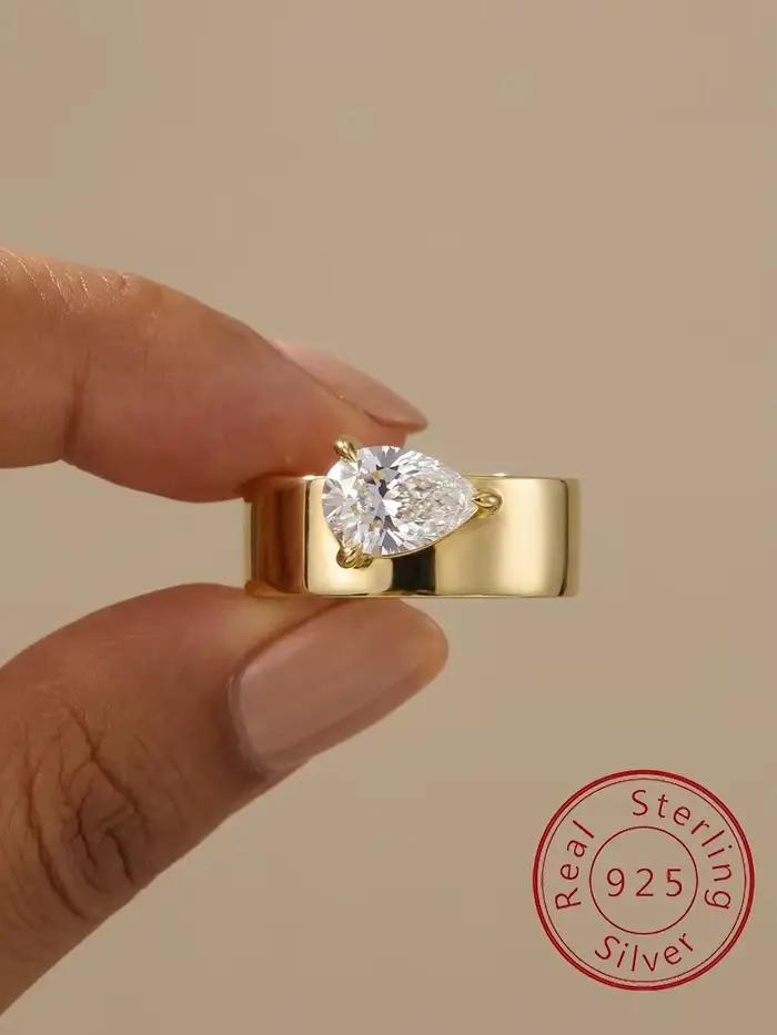 Asglam – bagues larges en argent Sterling 925 pour femmes, en forme de goutte d'eau, en Zircon, cade