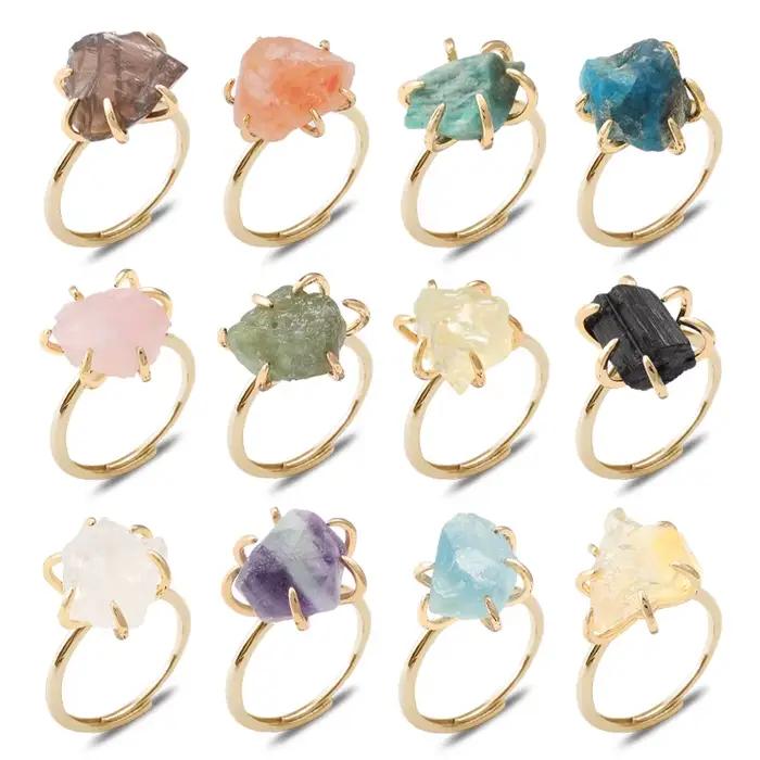 Bagues en pierres naturelles irrégulières, bagues ouvertes, bagues en pierres naturelles pour femmes et filles, bagues géométriques vintage, accessoires de bijoux