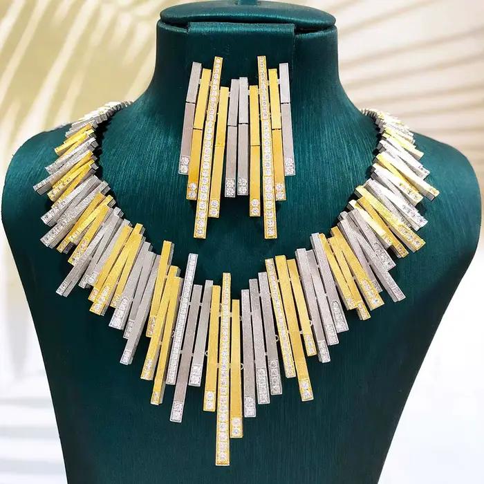 Nouvel ensemble de bijoux de luxe en maille dorée, collier, boucles d'oreilles, bracelet et bague pour occasions spéciales, le cadeau idéal
