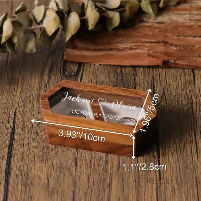 Boîte à bagues personnalisée en bois de noyer – Porte-bague de fiançailles et de mariage gravé sur mesure