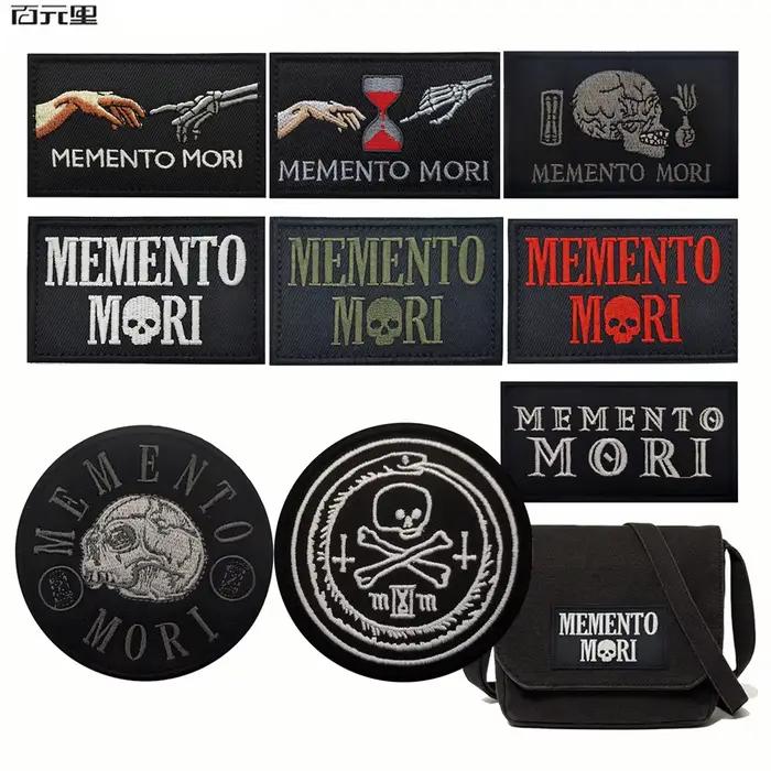Patchs Memento Mori, Appliques en tissu, Broderie crâne, Badges de moral, Emblèmes tactiques, Autocollants pour sac à dos