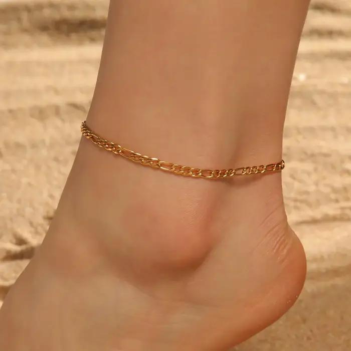 Skyrim jambe cheville Bracelet couleur or perlé en acier inoxydable plage pied chaîne Figaro