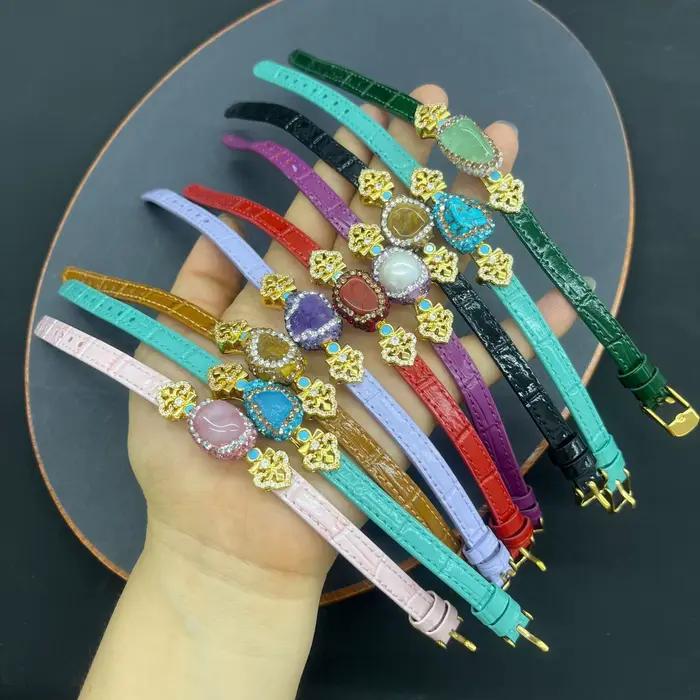 Bracelet en cristal de quartz turquoise aigue-marine naturelle brute pour femme