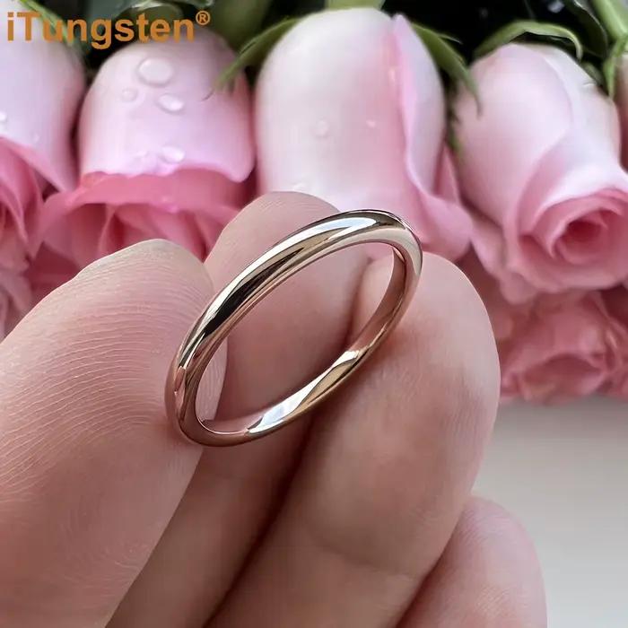 Bague en tungstène brillante et élégante, multi-largeurs, alliance de mariage pour homme et femme, plaquée or rose, polie, confortable, occasions spéciales