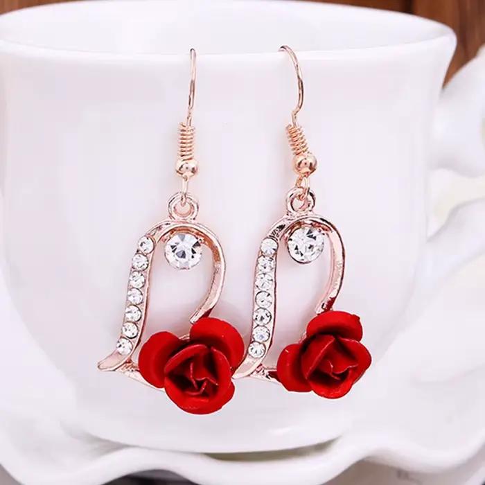 Boucles d'oreilles en forme de Rose rouge pour femmes
